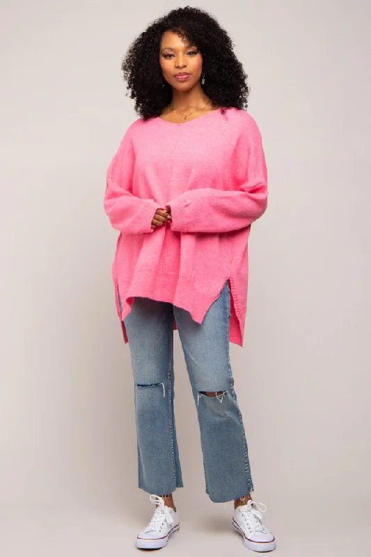Price Drop Fuchsia Dolman Sleeve Side Slit Sweater