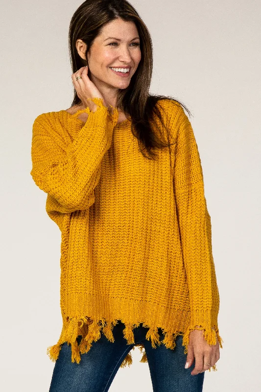 Weekend Offers That Impress Yellow Distressed Fringe Sweater