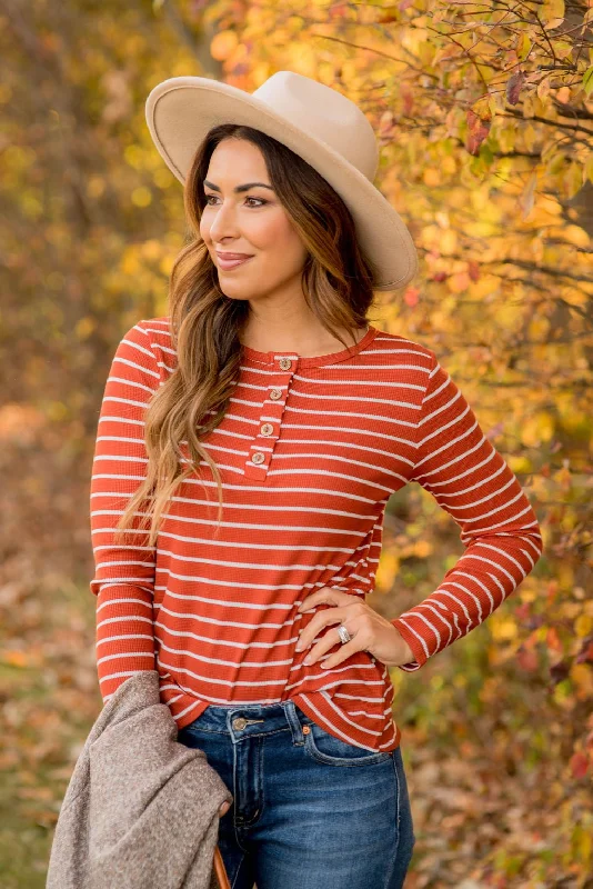 Extra Savings Thermal Button Top Striped Tee