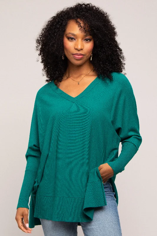 Flash Deal Hunter Green Knit Long Dolman Sleeve Top