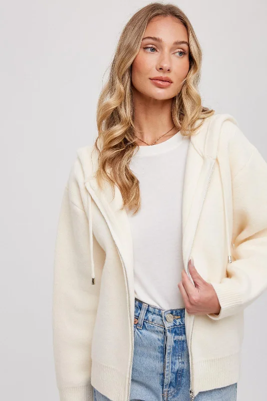 Quick Sale Cream Zip Up Hooded Cardigan
