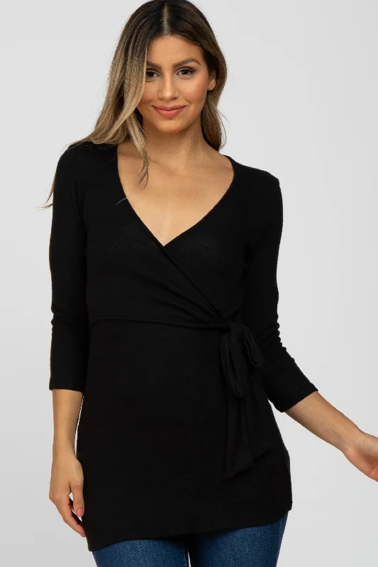 Unmissable Offer Black Brushed Knit Wrap Top