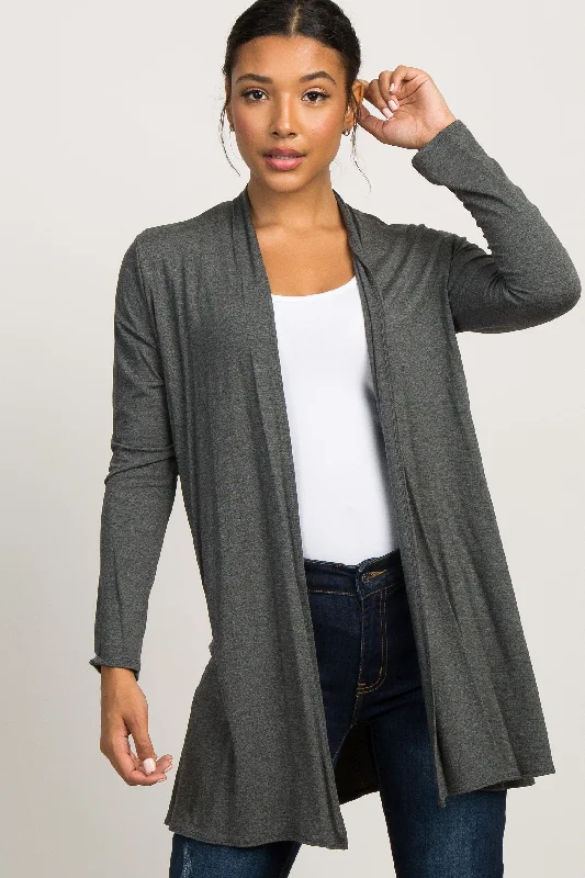 Epic Value Charcoal Grey Solid Long Sleeve Cardigan