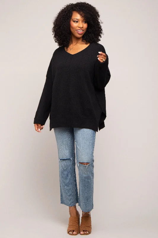 Weekend Deals That Sizzle Black Dolman Sleeve Side Slit Sweater