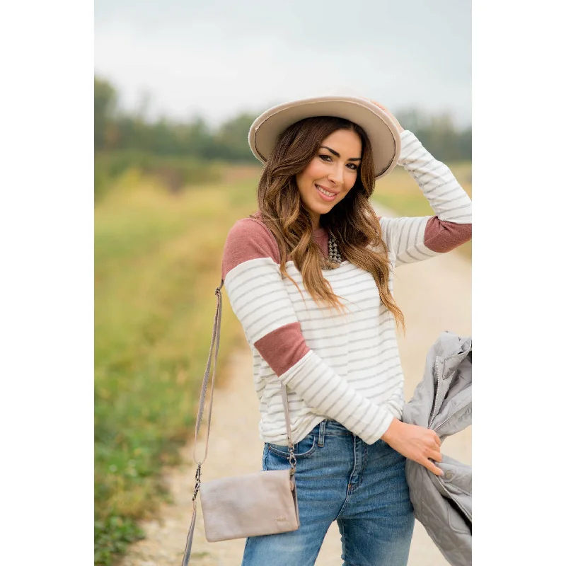 Extra Discount Striped Color Blocked Long Sleeve Tee