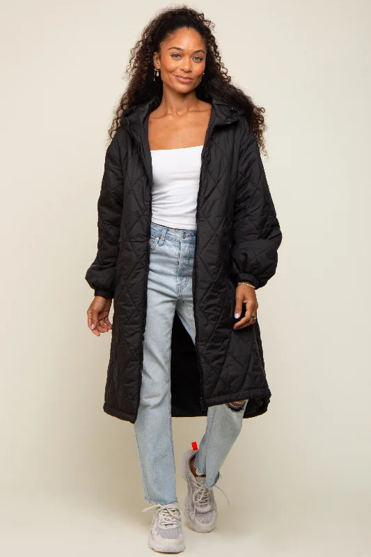 Overstock Clearance Black Quilted Long Puffer Jacket