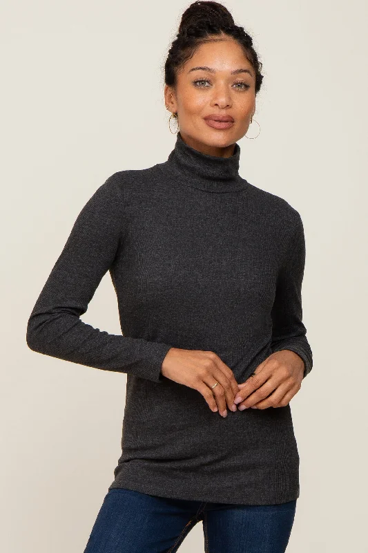 Weekend Specials to Snag Charcoal Heathered Ribbed Mock Neck Long Sleeve Top