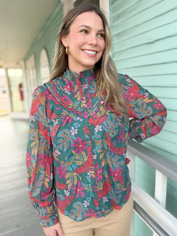 New Arrival The Natalie Print Top-Teal