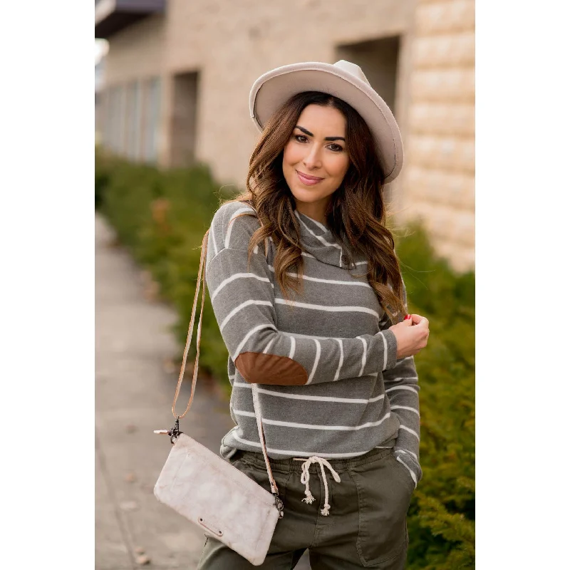 Weekend Bargains to Celebrate Striped Cowl Neck Elbow Patch Tee