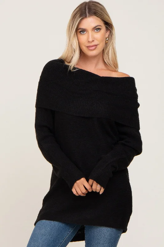 Discount Mania Black Off Shoulder Dolman Sleeve Knit Top