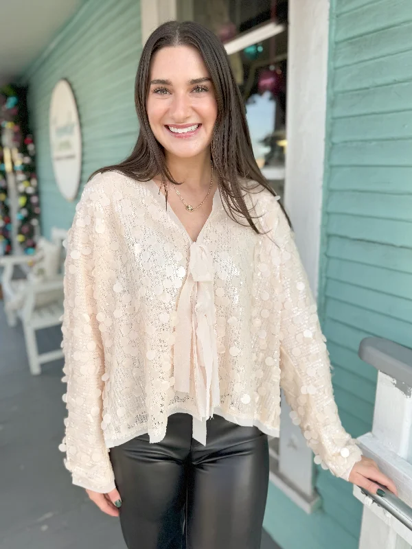 Shop and Save The Aiden Sequin Tie Top-Cream