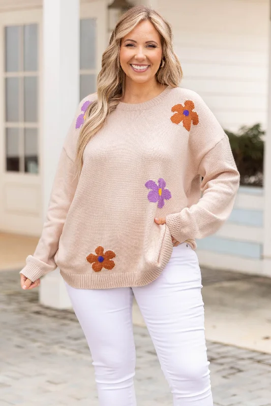 Crazy Savings Going Daisy Picking Sweater, Taupe