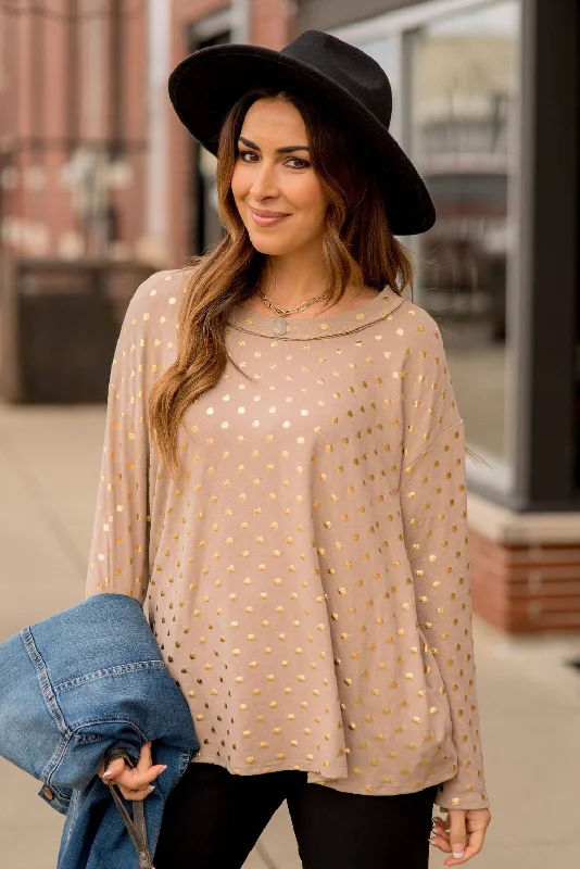 Weekend Bargains Await You Polka Dot Shine Basic Long Tee