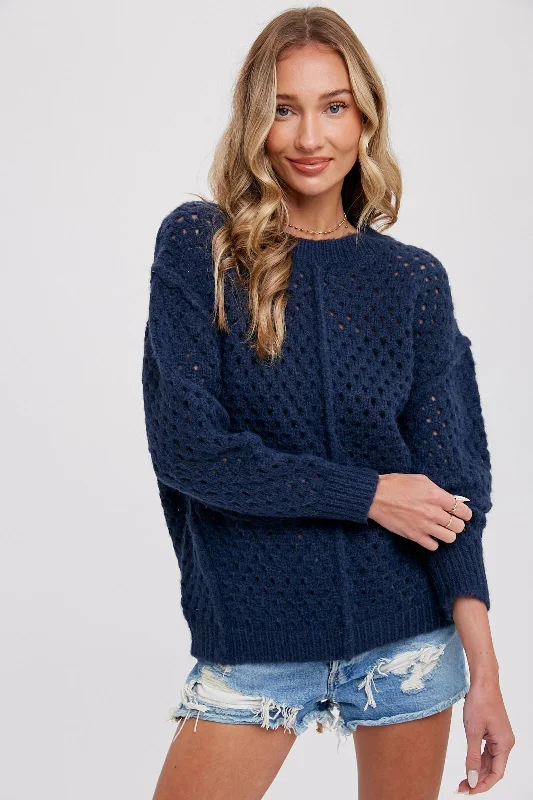 Overstock Clearance Navy Open Chunky Knit Sweater