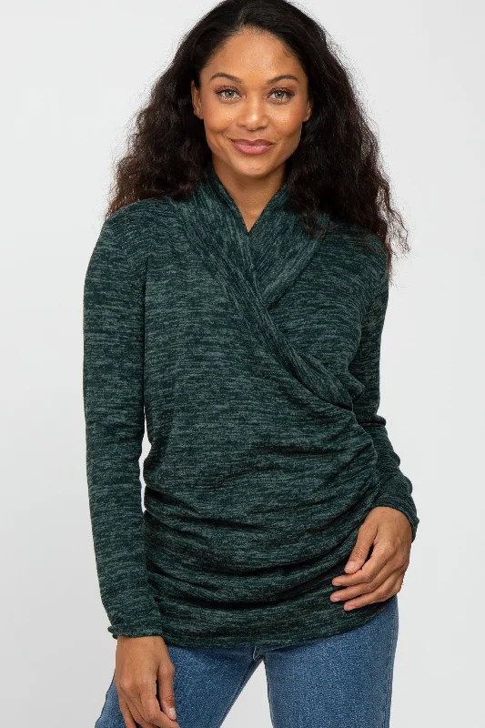 Weekend Offers You Can't Ignore Green Soft Heathered Draped Wrap Nursing Top