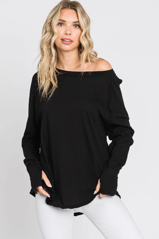 Weekend Deals to Make You Happy Black Exposed Seam Long Sleeve Top