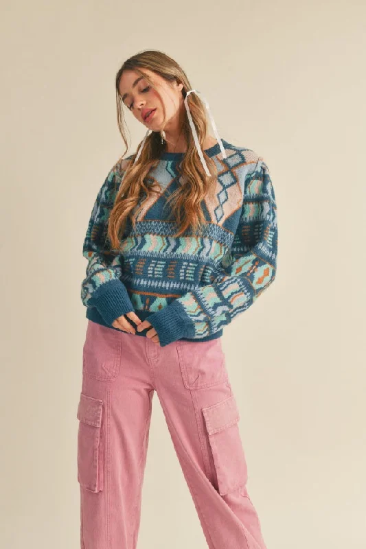 Today's Deal Teal Blue Multi Sweater