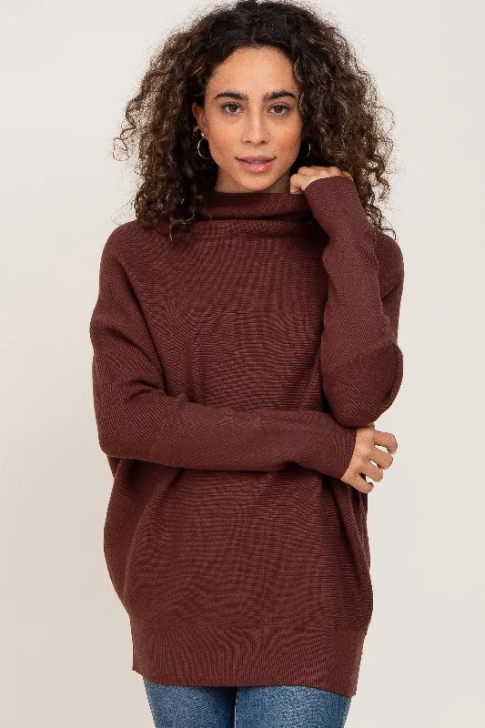 The Best Deal Brown Funnel Neck Dolman Sleeve Sweater