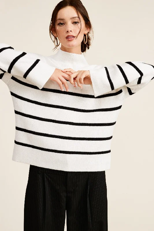 Weekend Specials Just for You Ivory Striped Mock Neck Sweater