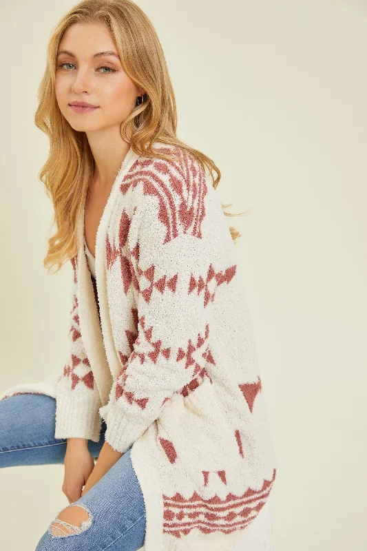 Weekend Bargains to Savor Cream Print Fuzzy Cardigan
