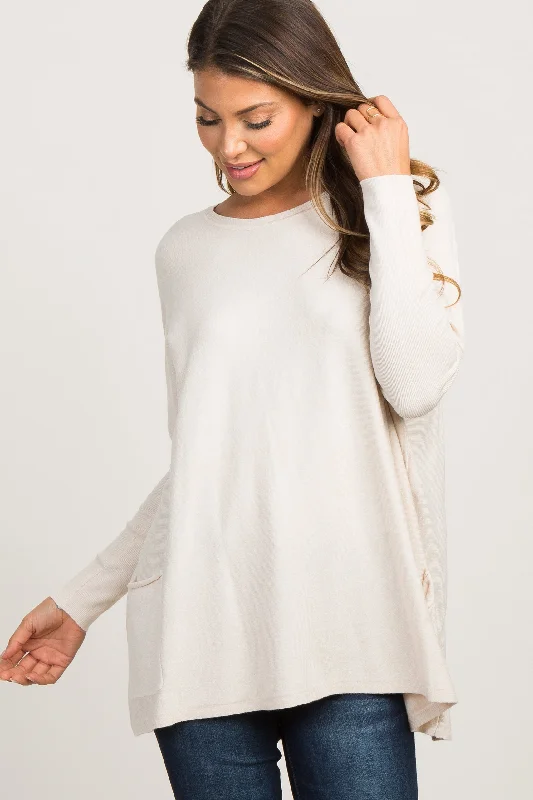 Weekend Bargains to Sizzle Beige Pocketed Dolman Sleeve Top