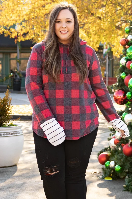 Shop and Save Plaid Frenzy Hoodie, Red