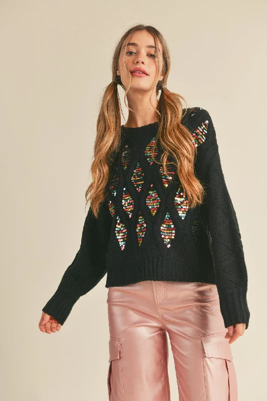 Early Bird Black Multi Sequin Embellished Sweater