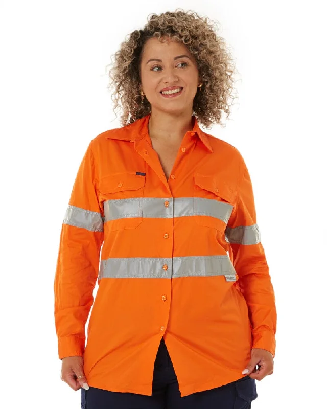 Deal of the Day Womens Vented Lightweight Open Front Shirt - Orange
