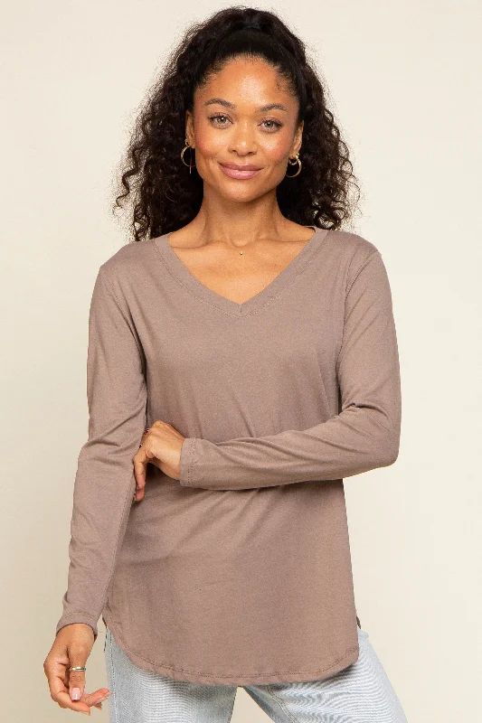 Unwind with Weekend Discounts Mocha Long Sleeve Top