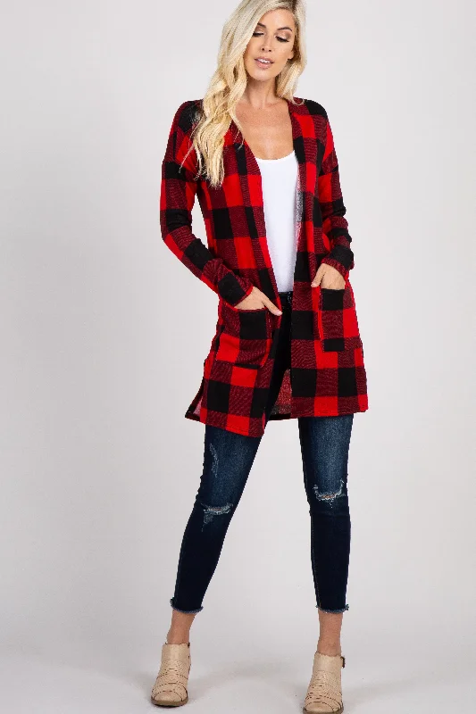 Weekend Savings Spectacular Red Plaid Long Sleeve Cardigan