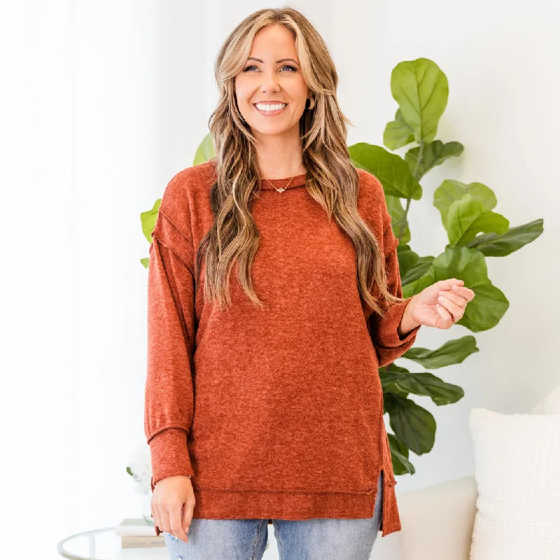 Pay Less Say Hello Sweater, Dark Rust