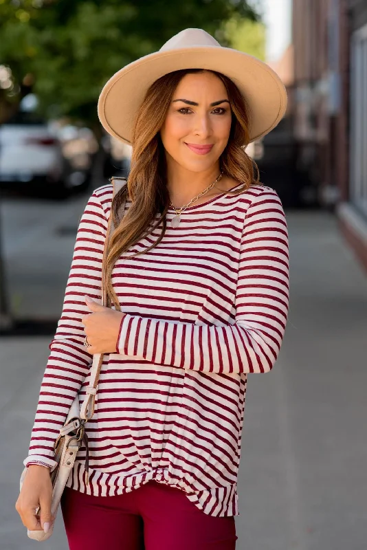 Unbeatable Deal Striped Side Knot Long Sleeve Tee