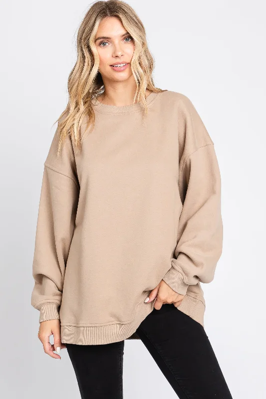 Weekend Bargains to Indulge In Beige Soft Knit Fleece Lined Sweatshirt