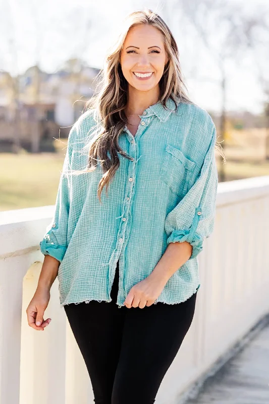 Weekend Bargains to Savor Popular Phrase Top, Dusty Teal