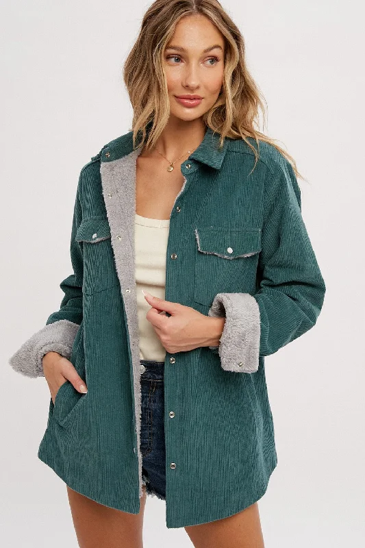 Weekend Deals That Spark Forest Green Corduroy Sherpa Lined Shacket