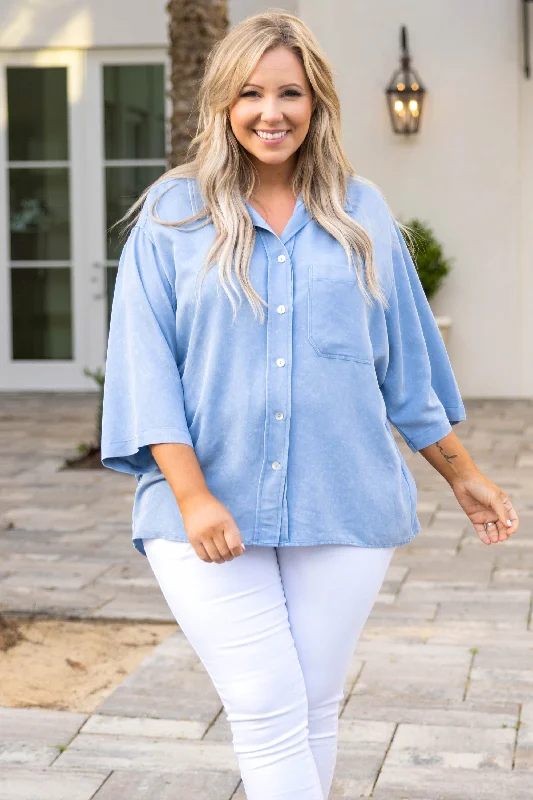 Weekend Savings Bonanza Needless To Say Top, Light Denim