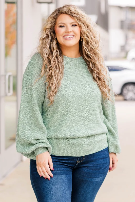 Savings Galore Cozy Bubble Sleeve Sweater, Sage