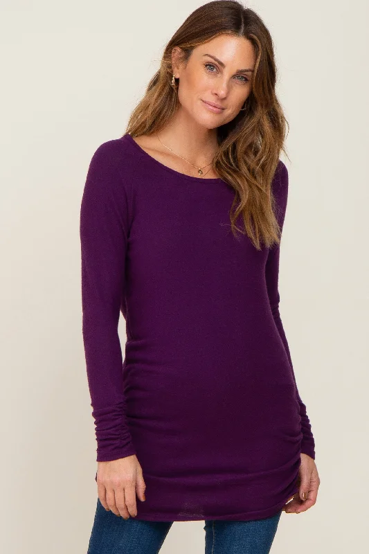 Weekend Deals That Dazzle Plum Brushed Knit Ruched Top