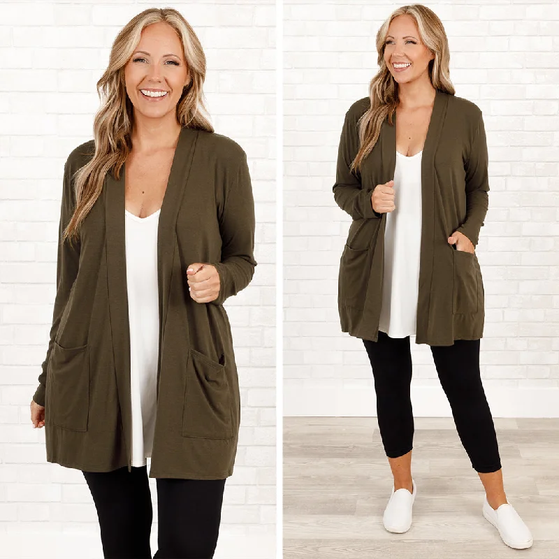 Weekend Specials to Enjoy Kindness and Compassion Cardigan, Dark Olive
