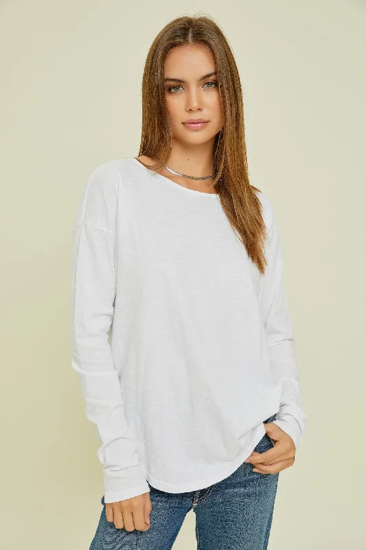 Fantastic Savings White Long Sleeve Curved Hem Top