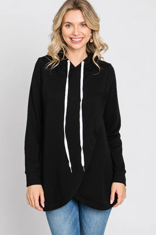 Mega Discount Black Layered Front Nursing Fleece Hoodie