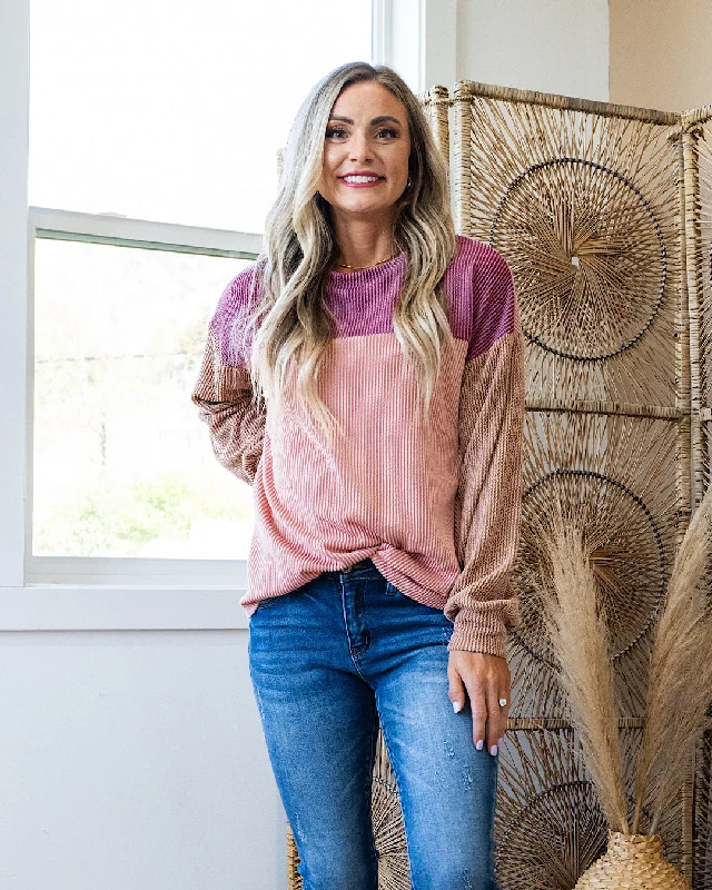 Can't Resist Sonya Corded Color Block Top - Rose Dawn