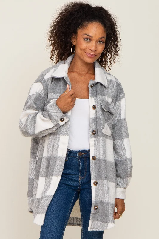 Buy Today Grey Plaid Brushed Long Shacket