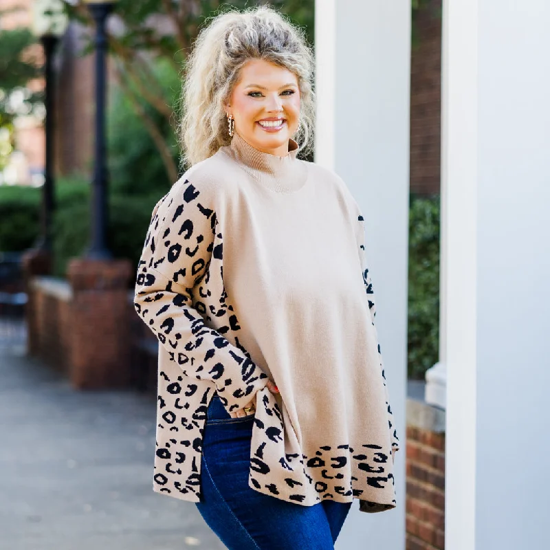 Now or Never Time To Walk Away Sweater Tunic, Taupe