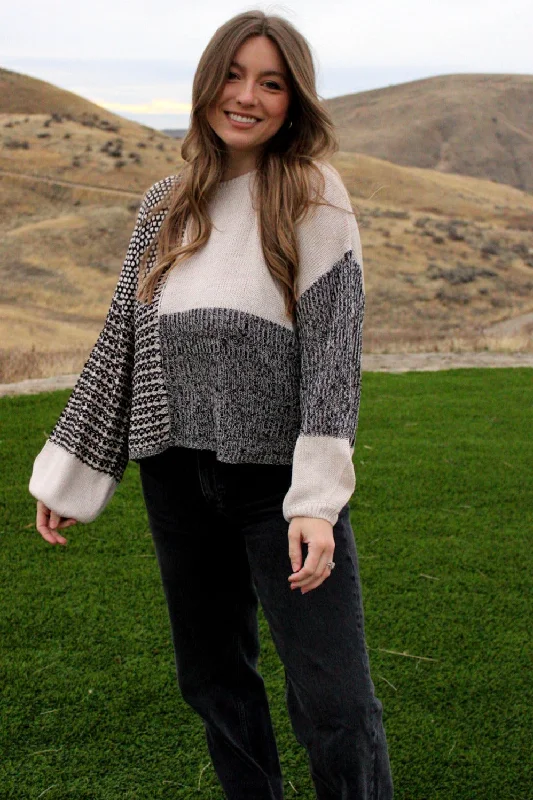 Weekend Bargains to Indulge In Black Multi Drop Shoulder Colorblock Knit Sweater