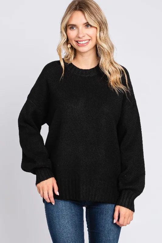 Super Sale Black Ribbed Cuff Sweater