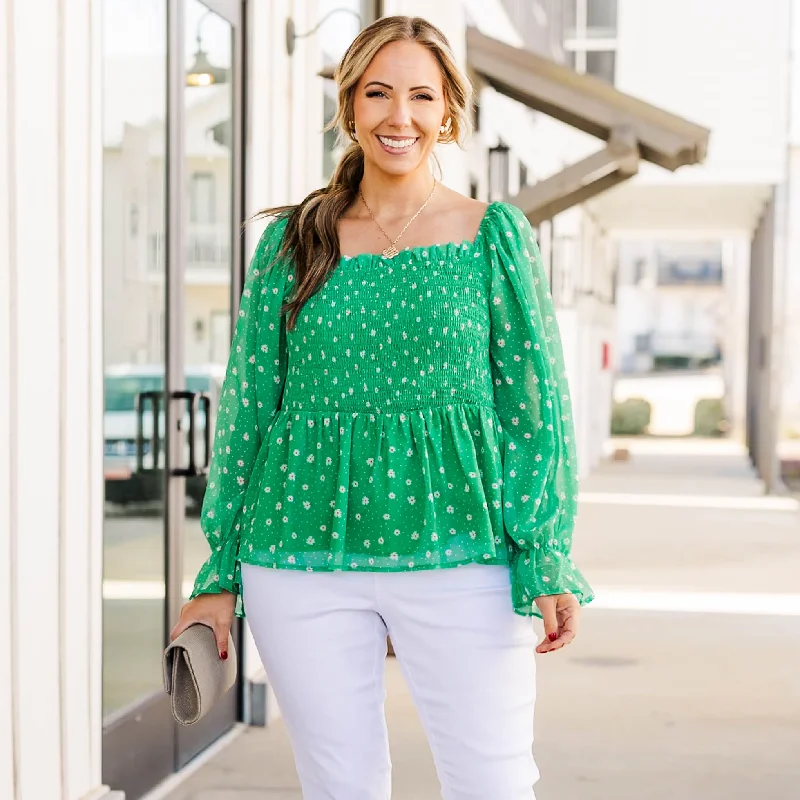 Limited Supply English Daisy Top, Green