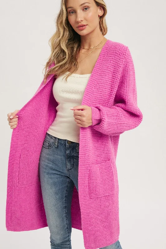 Special Price Fuchsia Chunky Waffle Knit Cardigan