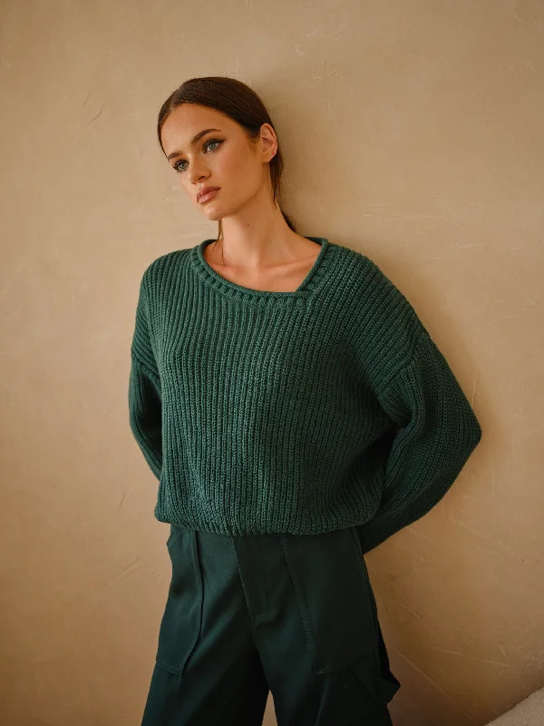 Super Savings Green Asymmetrical Sweater
