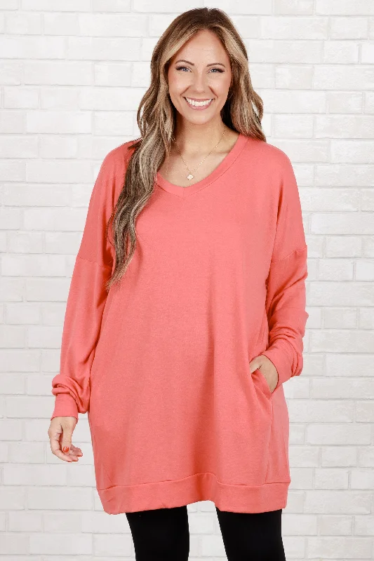 Don't Miss Out Take It All Tunic, Deep Coral